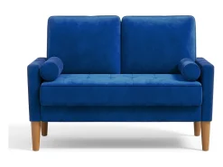 Sofá con 2 escandinavos 2 asientos, mini sofá de sillón en terciopelo de loveseat, sillón de sala de estar con reposabrazos, 121x77x87cm - azul
