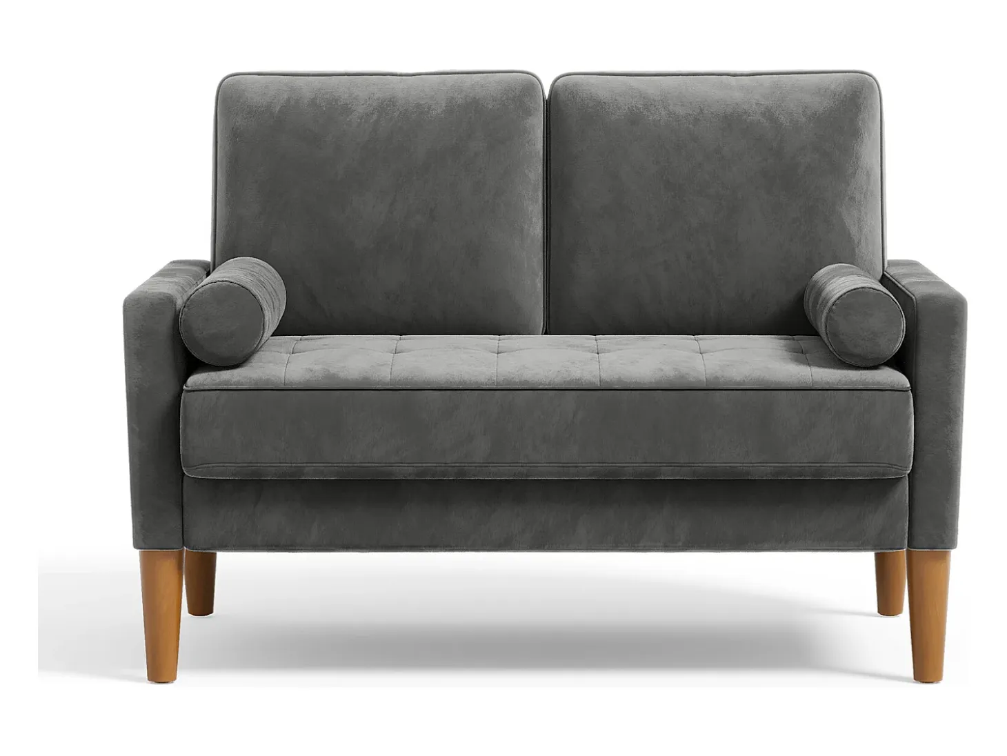 Sofá con 2 escandinavos 2 plazas, mini sofá de brazo enrollado en terciopelo de loveseat, sillón de sala de estar con reposabrazos, 121x77x87cm - gris