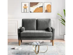 Sofá con 2 escandinavos 2 plazas, mini sofá de brazo enrollado en terciopelo de loveseat, sillón de sala de estar con reposabrazos, 121x77x87cm - gris