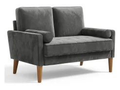 Sofá con 2 escandinavos 2 plazas, mini sofá de brazo enrollado en terciopelo de loveseat, sillón de sala de estar con reposabrazos, 121x77x87cm - gris
