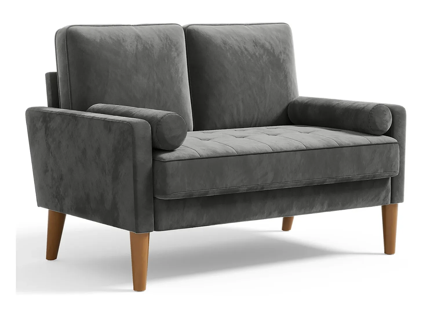 Sofá con 2 escandinavos 2 plazas, mini sofá de brazo enrollado en terciopelo de loveseat, sillón de sala de estar con reposabrazos, 121x77x87cm - gris