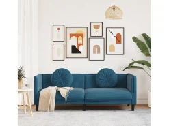 Sofá con cojines 3 plazas terciopelo azul