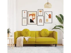 Sofá con cojines 3 plazas terciopelo amarillo