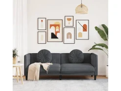 Sofá con cojines 3 plazas terciopelo gris oscuro