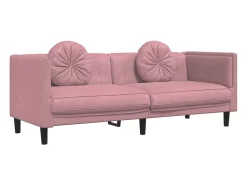Sofá con cojines 3 plazas terciopelo rosa