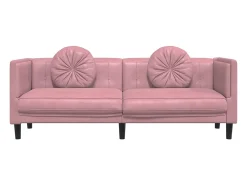Sofá con cojines 3 plazas terciopelo rosa