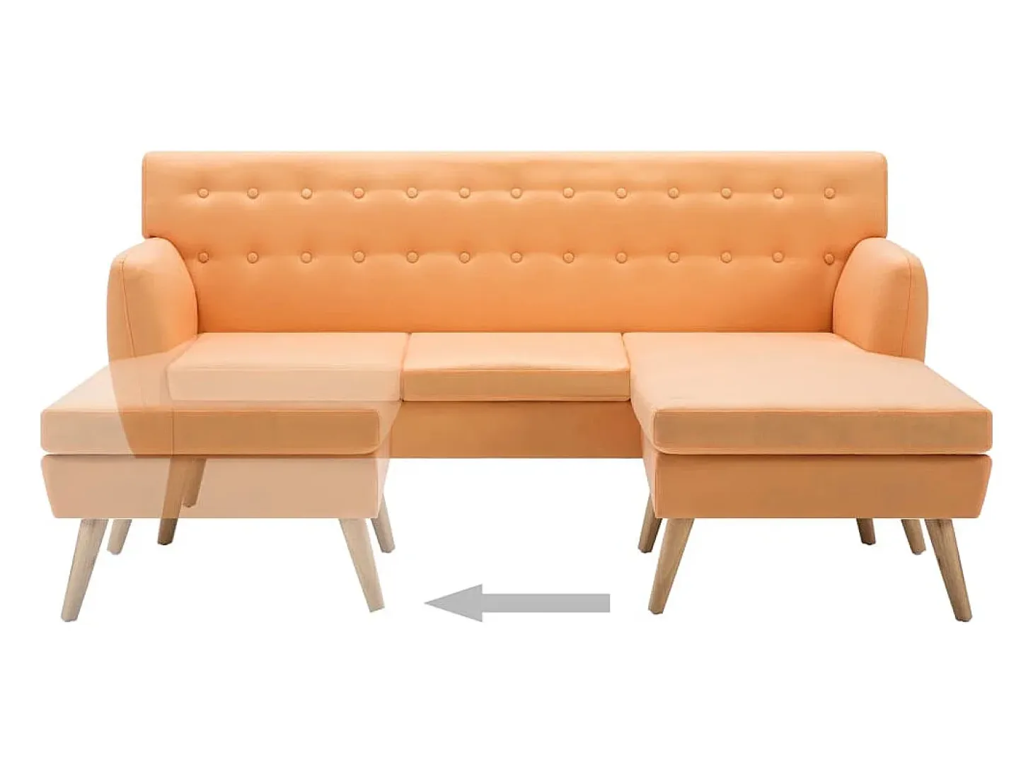 Sofá con forma de L tapizado tela naranja 171,5x138x81,5 cm