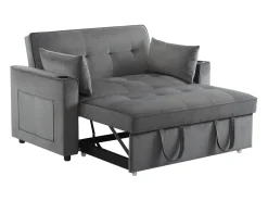 Sofá convertible 3 en 1 con respaldo ajustable y portavasos, terciopelo gris, para espacios pequeños o estudios