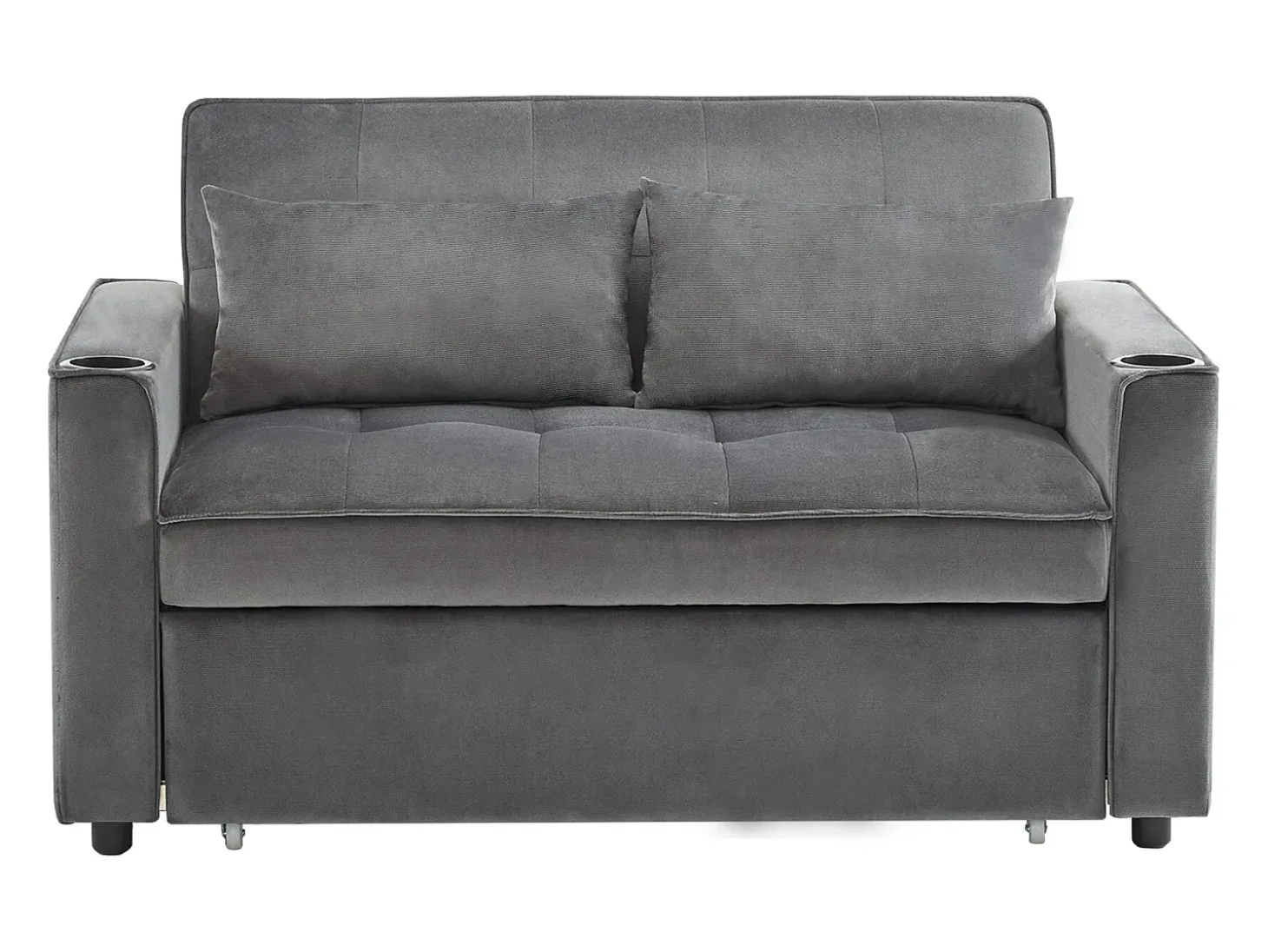 Sofá convertible 3 en 1 con respaldo ajustable y portavasos, terciopelo gris, para espacios pequeños o estudios