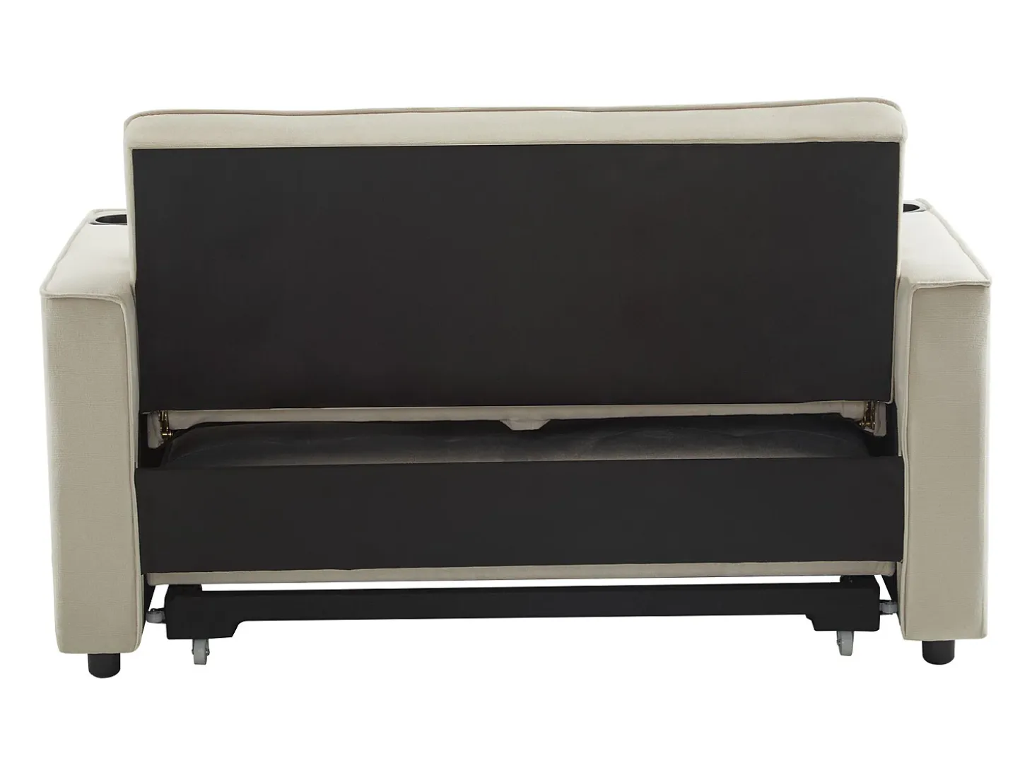 Sofá convertible 3 en 1 con respaldo ajustable y portavasos, terciopelo beige, para espacios pequeños o estudios