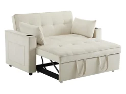 Sofá convertible 3 en 1 con respaldo ajustable y portavasos, terciopelo beige, para espacios pequeños o estudios