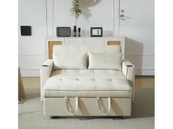 Sofá convertible 3 en 1 con respaldo ajustable y portavasos, terciopelo beige, para espacios pequeños o estudios