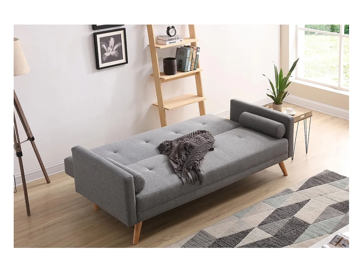Sofá convertible 3 plazas de tela gris WOODEN