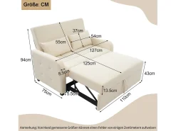 Sofá convertible con brazos y respaldo regulable - lino beige - para salón y dormitorio