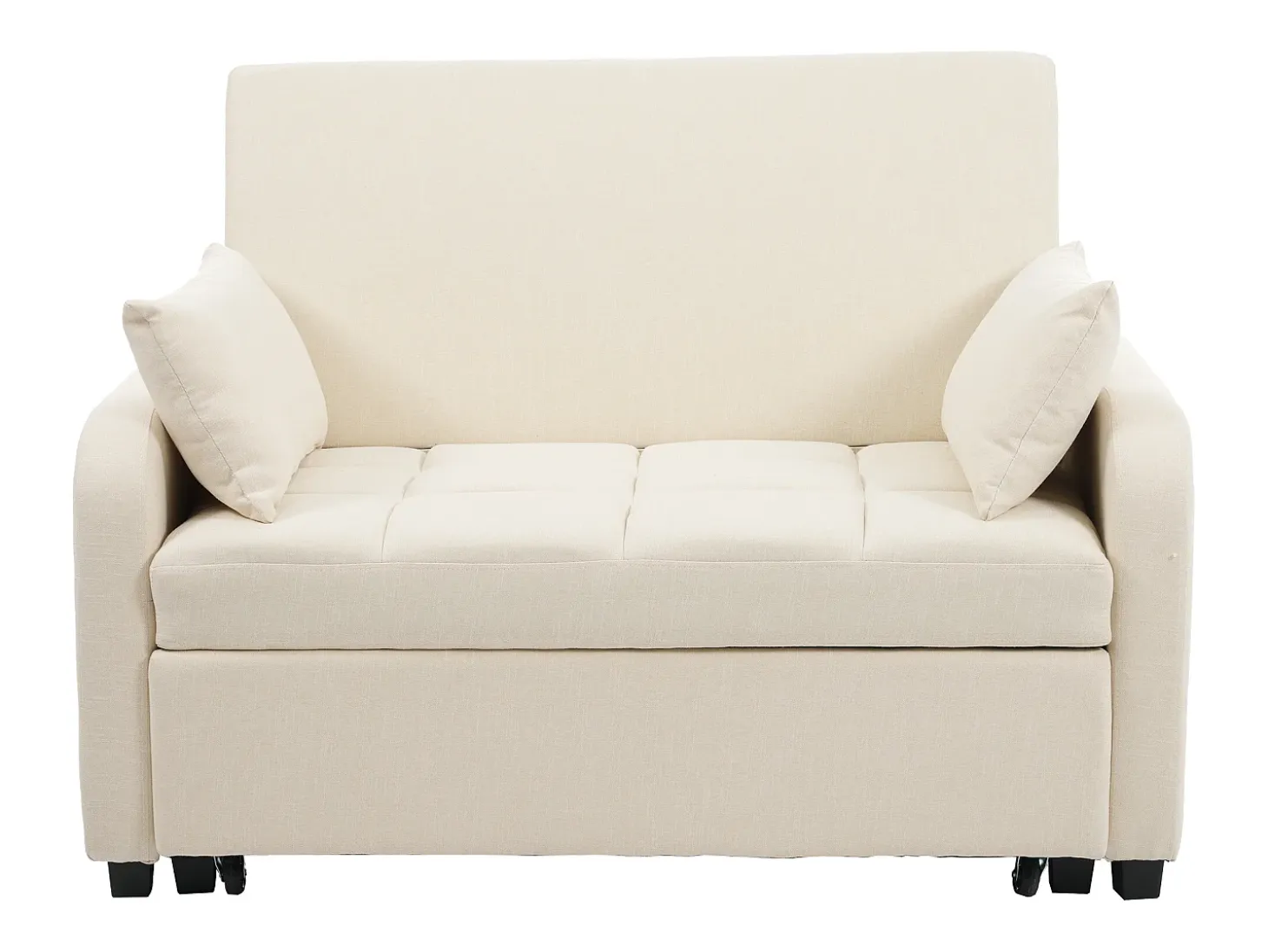 Sofá convertible con brazos y respaldo regulable - lino beige - para salón y dormitorio