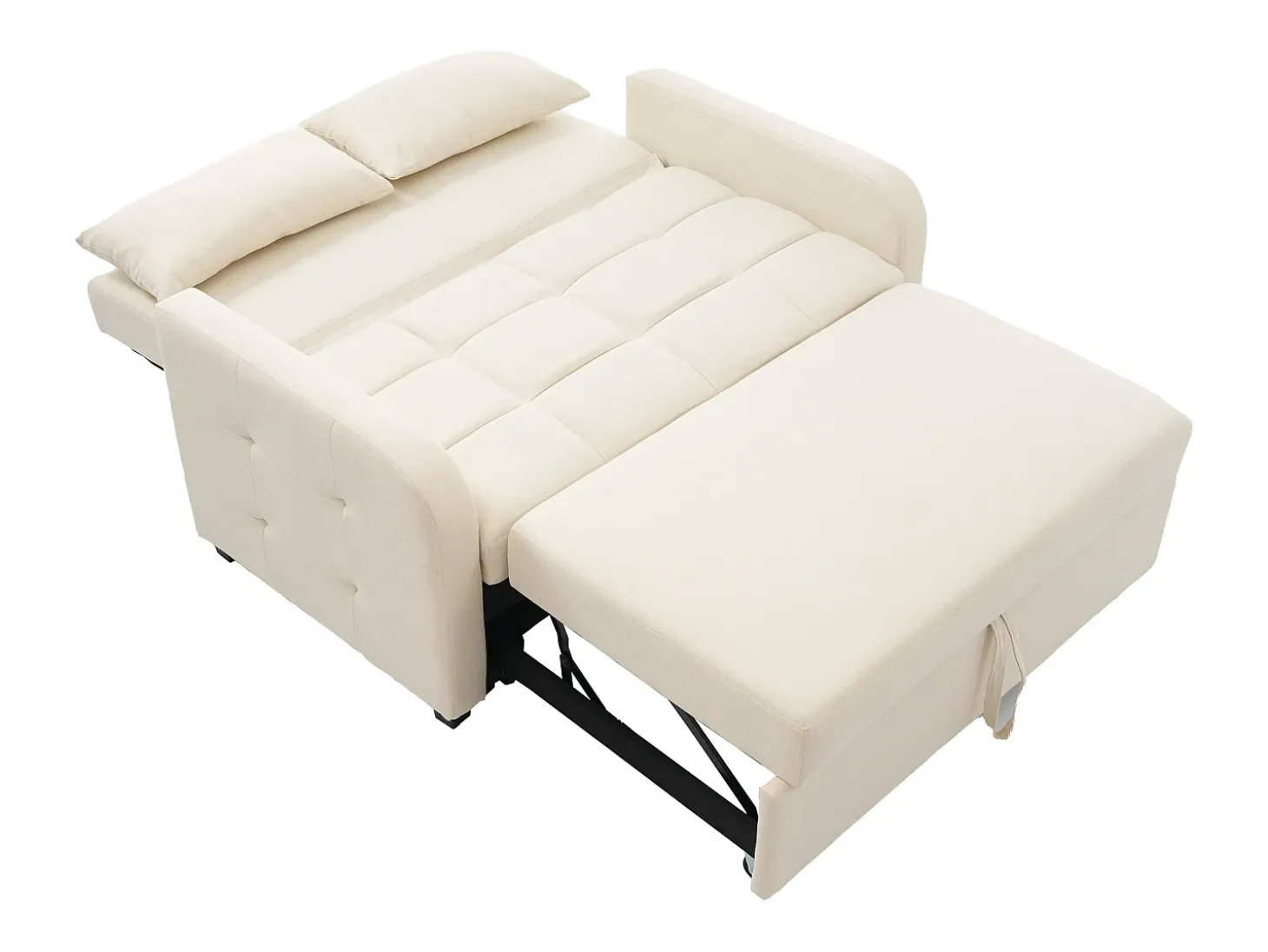 Sofá convertible con brazos y respaldo regulable - lino beige - para salón y dormitorio