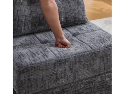 Sofá convertible con cojines lumbares y reposacabezas, chenilla gris - para salón y dormitorio