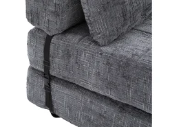 Sofá convertible con cojines lumbares y reposacabezas, chenilla gris - para salón y dormitorio