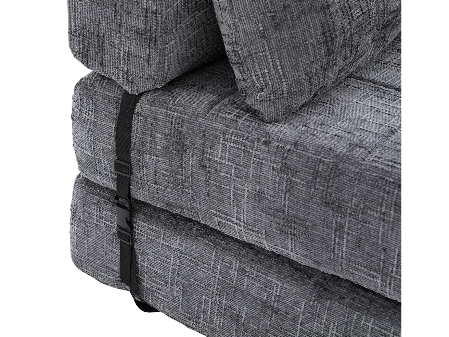Sofá convertible con cojines lumbares y reposacabezas, chenilla gris - para salón y dormitorio