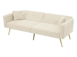 Sofá convertible con respaldo regulable - 2 plazas - Tejido de rizo francés - Beige