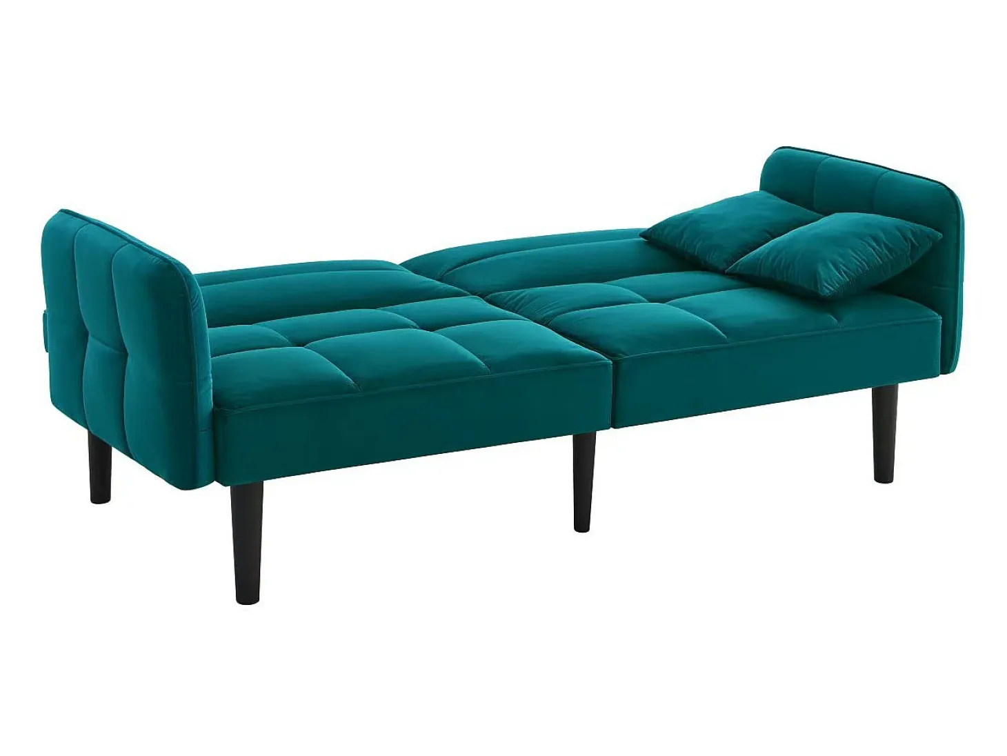 Sofá convertible de 2 plazas en terciopelo azul turquesa, respaldo y reposabrazos regulables, para salón u oficina