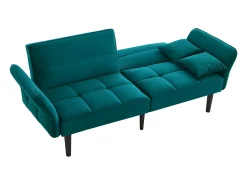 Sofá convertible de 2 plazas en terciopelo azul turquesa, respaldo y reposabrazos regulables, para salón u oficina