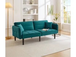 Sofá convertible de 2 plazas en terciopelo azul turquesa, respaldo y reposabrazos regulables, para salón u oficina
