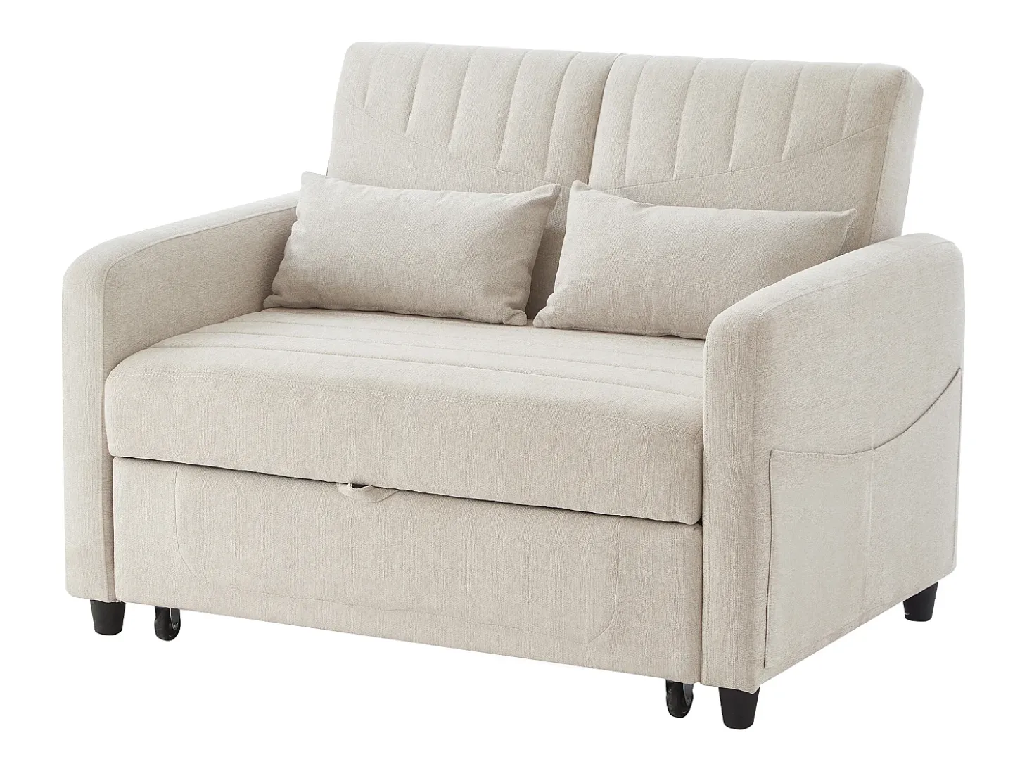 Sofá convertible doble 114 x 77 x 82.5 cm - respaldo ajustable en tres niveles - tejido de algodón y lino - beige