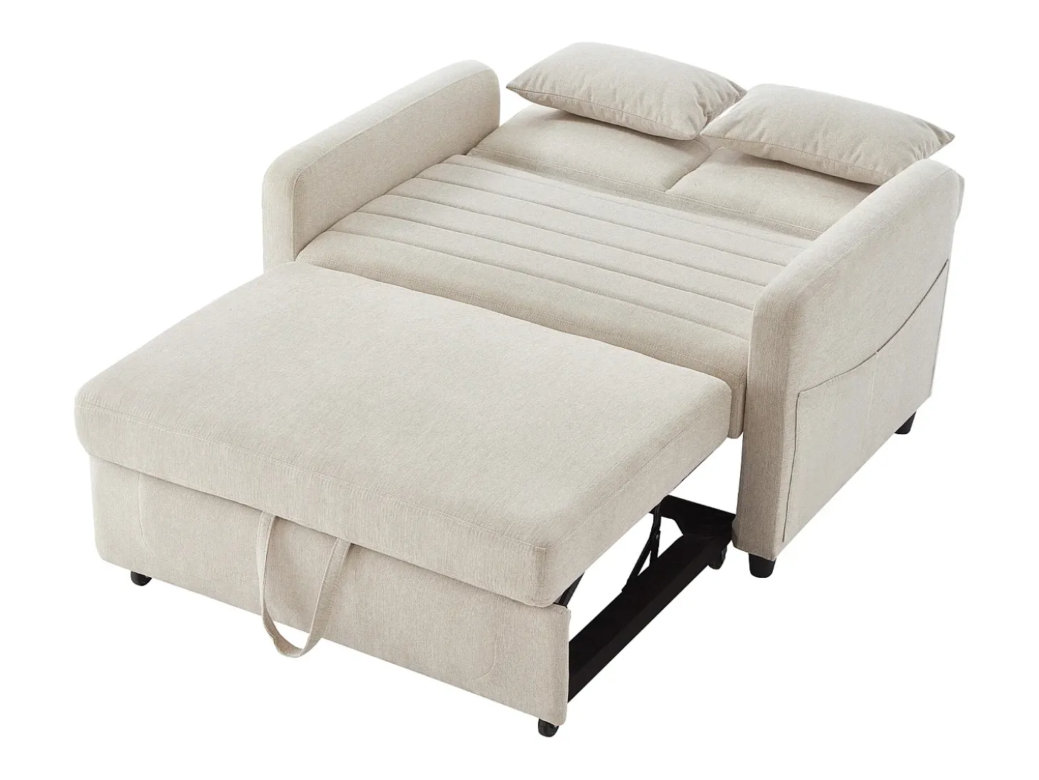 Sofá convertible doble 114 x 77 x 82.5 cm - respaldo ajustable en tres niveles - tejido de algodón y lino - beige