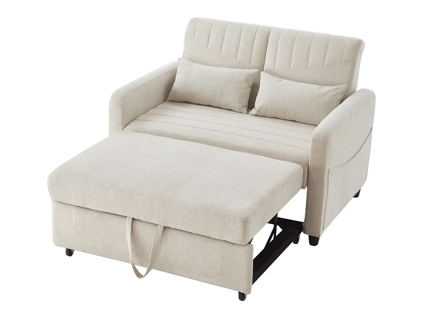 Sofá convertible doble 114 x 77 x 82.5 cm - respaldo ajustable en tres niveles - tejido de algodón y lino - beige