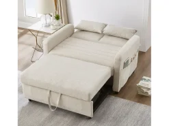 Sofá convertible doble 114 x 77 x 82.5 cm - respaldo ajustable en tres niveles - tejido de algodón y lino - beige