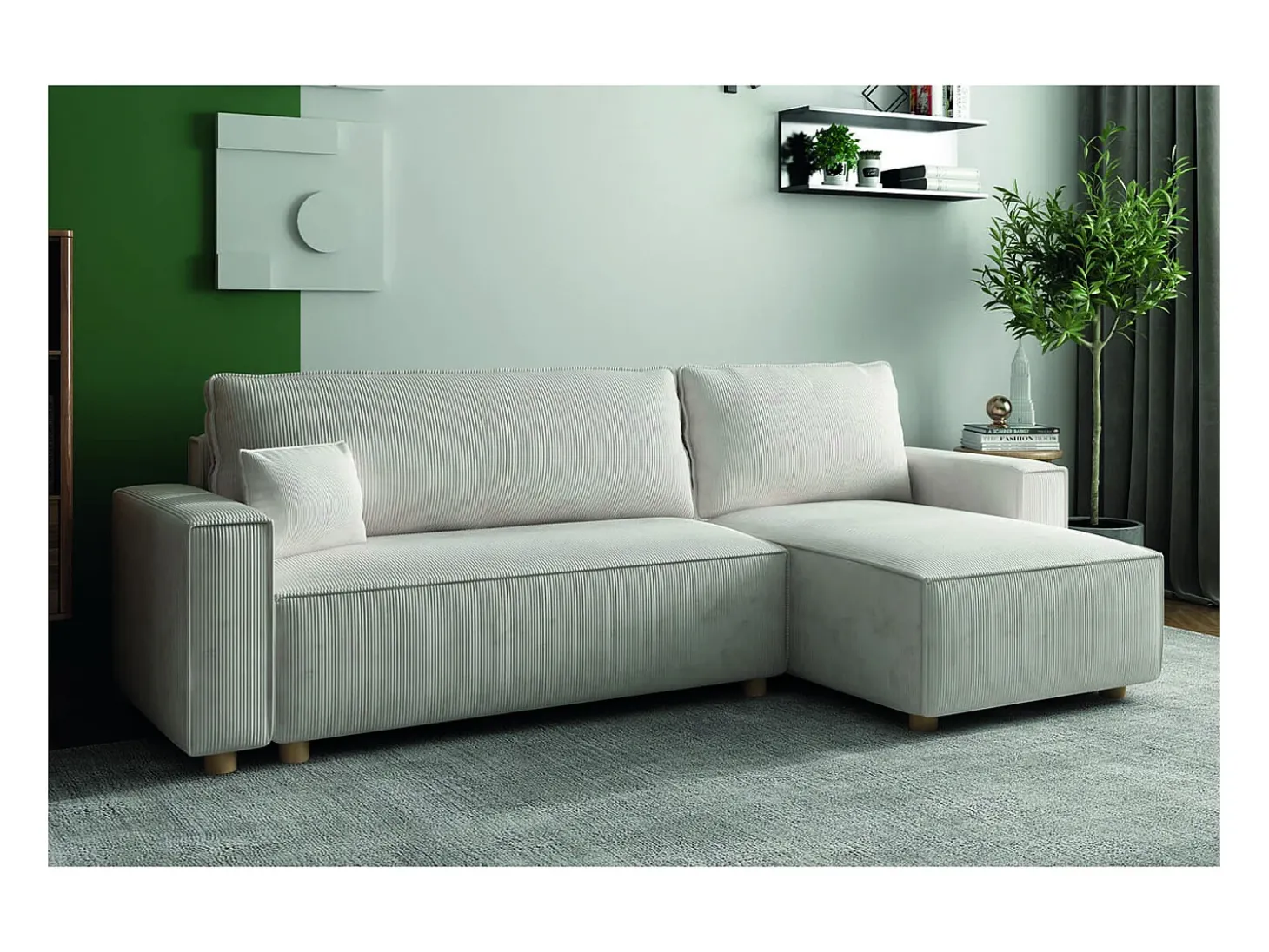 Sofá convertible esquinero 4 plazas de pana beige COSY
