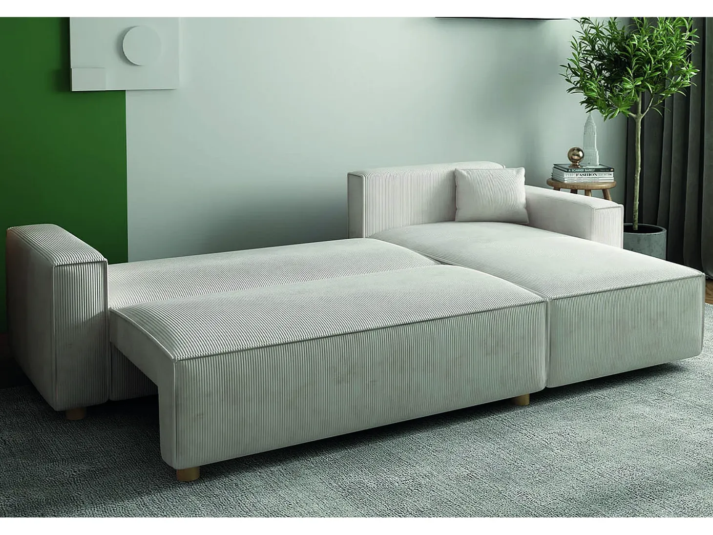 Sofá convertible esquinero 4 plazas de pana beige COSY