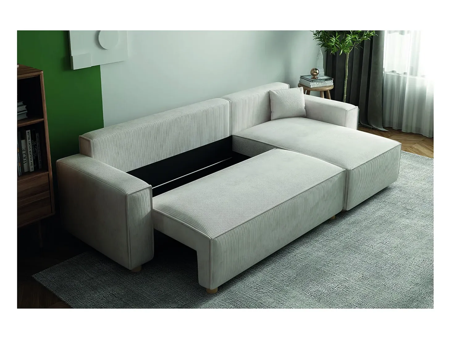 Sofá convertible esquinero 4 plazas de pana beige COSY