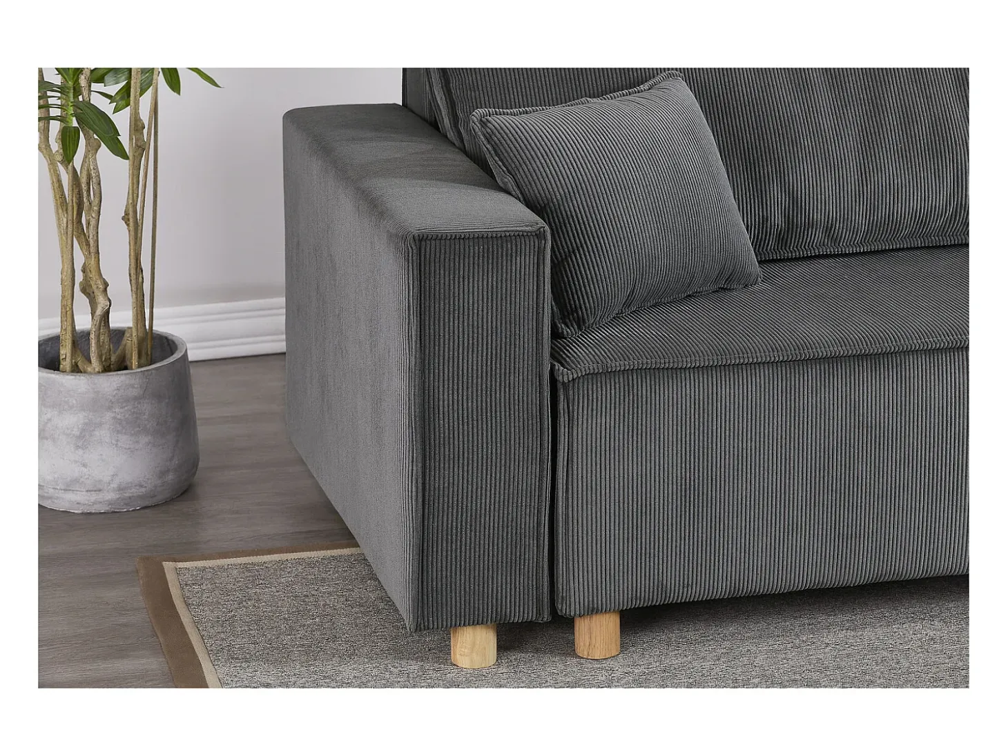 Sofá convertible esquinero 4 plazas de pana gris COSY