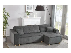 Sofá convertible esquinero 4 plazas de pana gris COSY