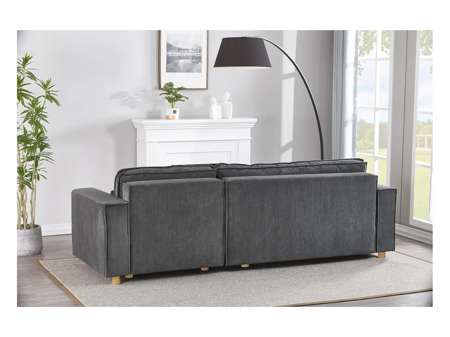 Sofá convertible esquinero 4 plazas de pana gris COSY