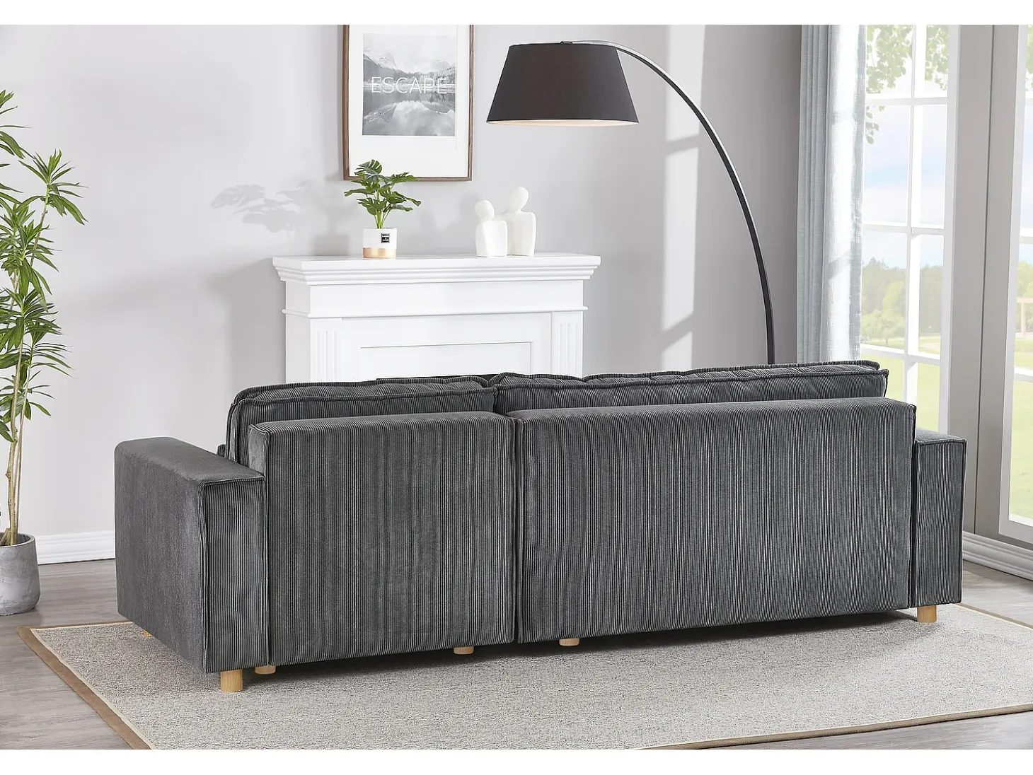 Sofá convertible esquinero 4 plazas de pana gris COSY