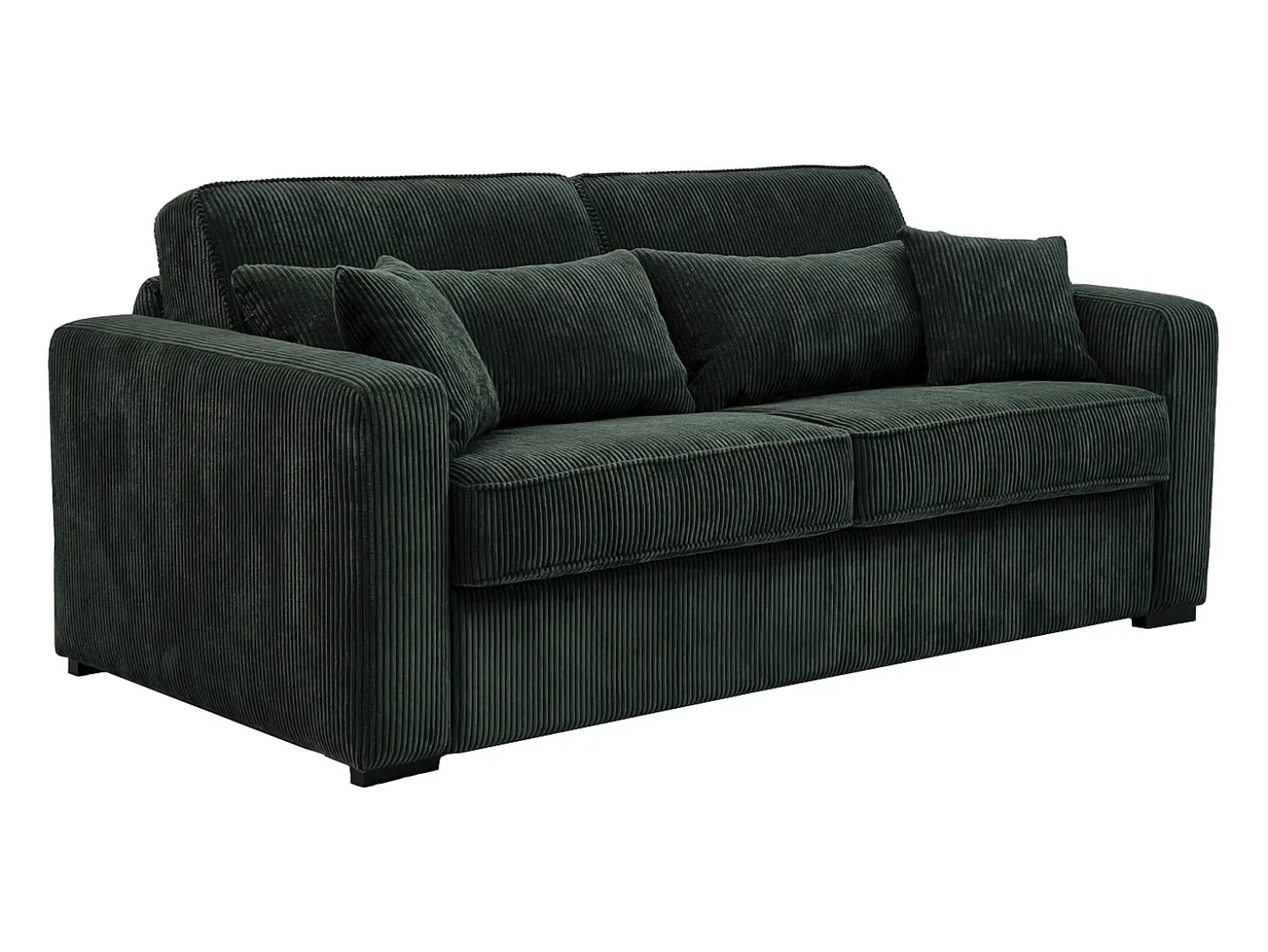 Sofá convertible Express MONDOVI en pana verde, superficie de descanso de 160 cm, colchón de 16 cm