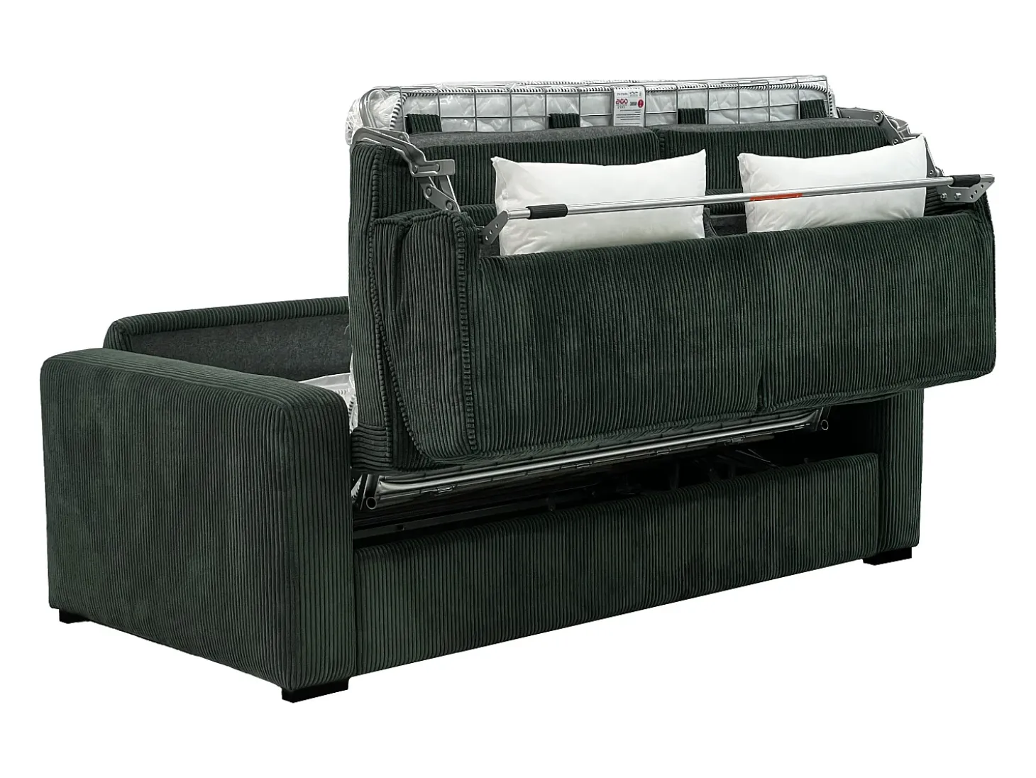 Sofá convertible Express MONDOVI en pana verde, superficie de descanso de 160 cm, colchón de 16 cm