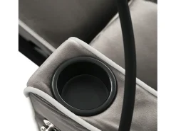 Sofá convertible individual de terciopelo gris oscuro con soporte para teléfono y portavasos, ideal para salón y dormitorio