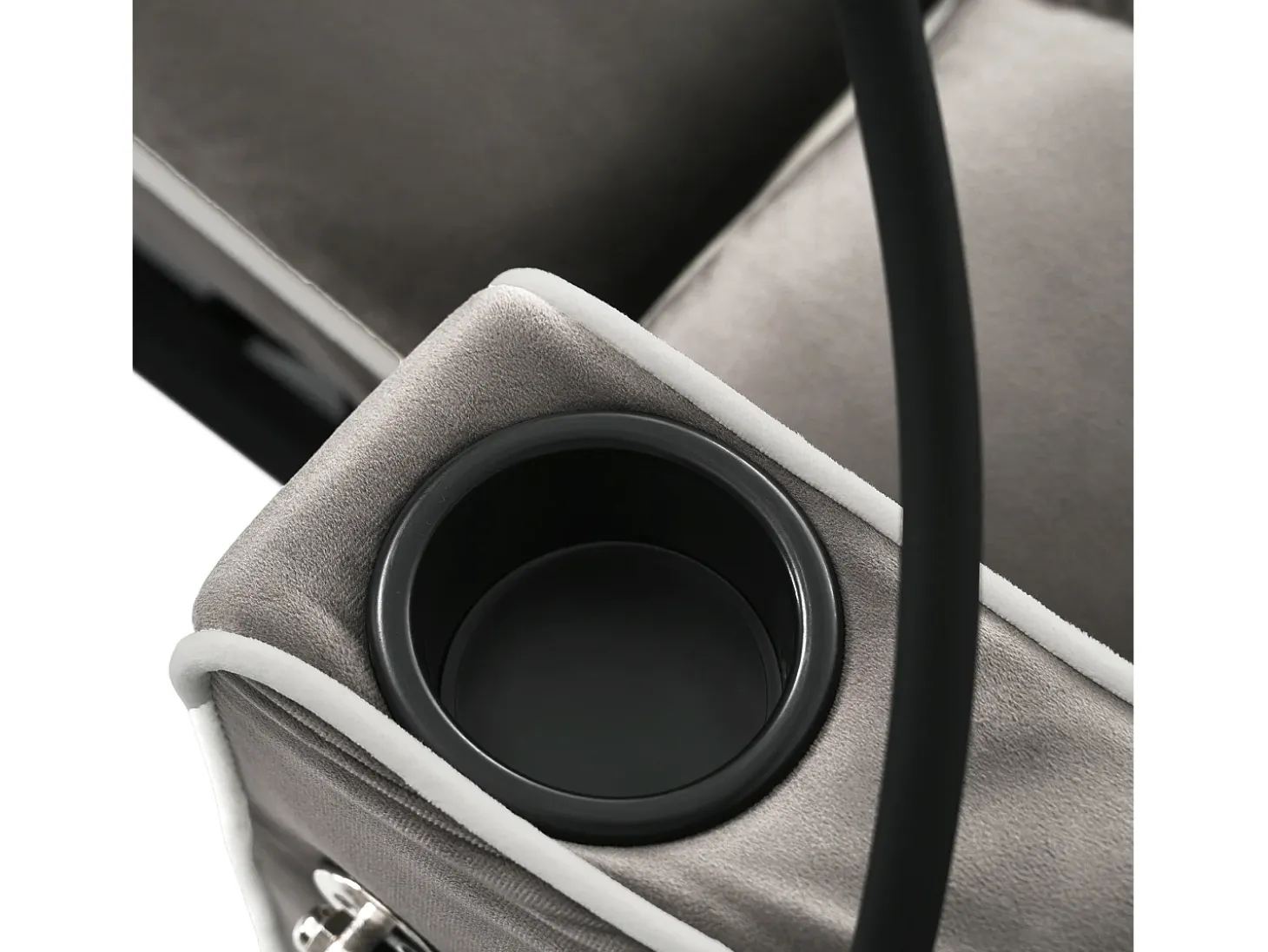 Sofá convertible individual de terciopelo gris oscuro con soporte para teléfono y portavasos, ideal para salón y dormitorio