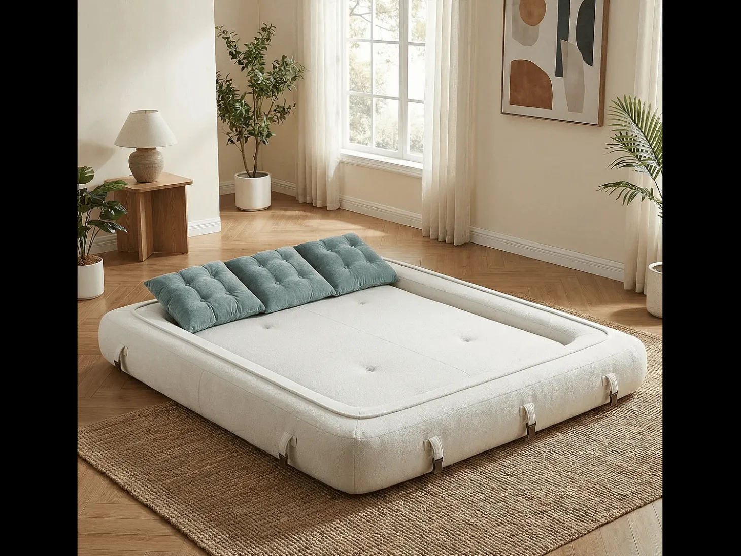 Sofá convertible Okoa 2 plazas - blanco y salvia