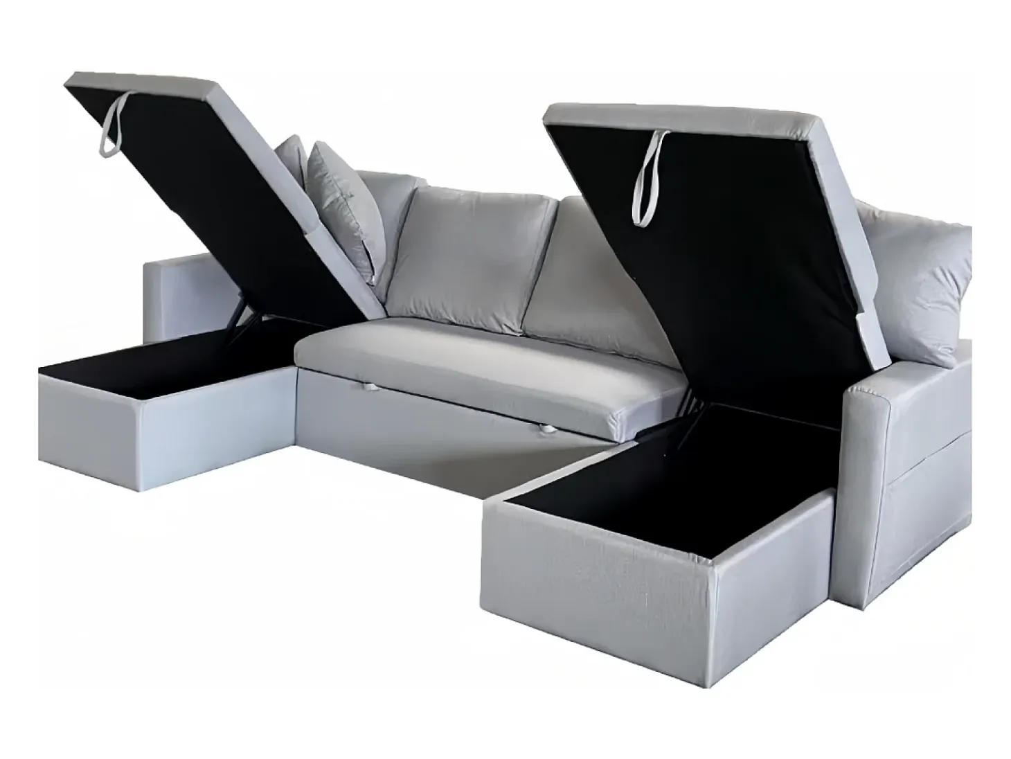 Sofá convertible panorámico 4 plazas en tejido con box MAHÉ - gris claro