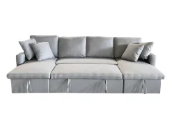 Sofá convertible panorámico 4 plazas en tejido con box MAHÉ - gris claro