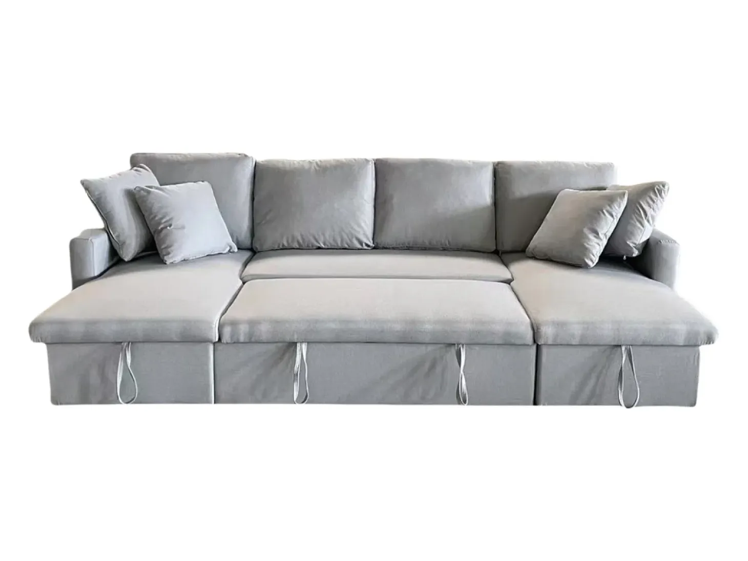 Sofá convertible panorámico 4 plazas en tejido con box MAHÉ - gris claro