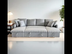 Sofá convertible panorámico 4 plazas en tejido con box MAHÉ - gris claro
