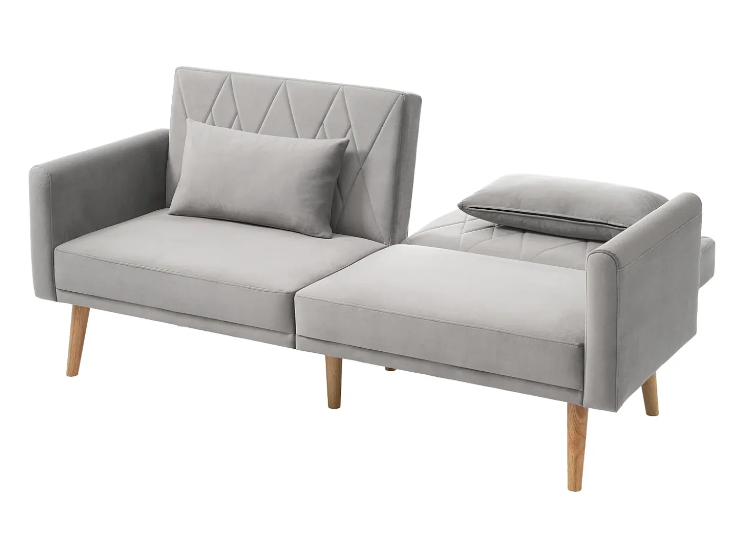 Sofá convertible recto de 2 plazas en terciopelo gris claro, 2 cojines incluidos - 180x75x82cm