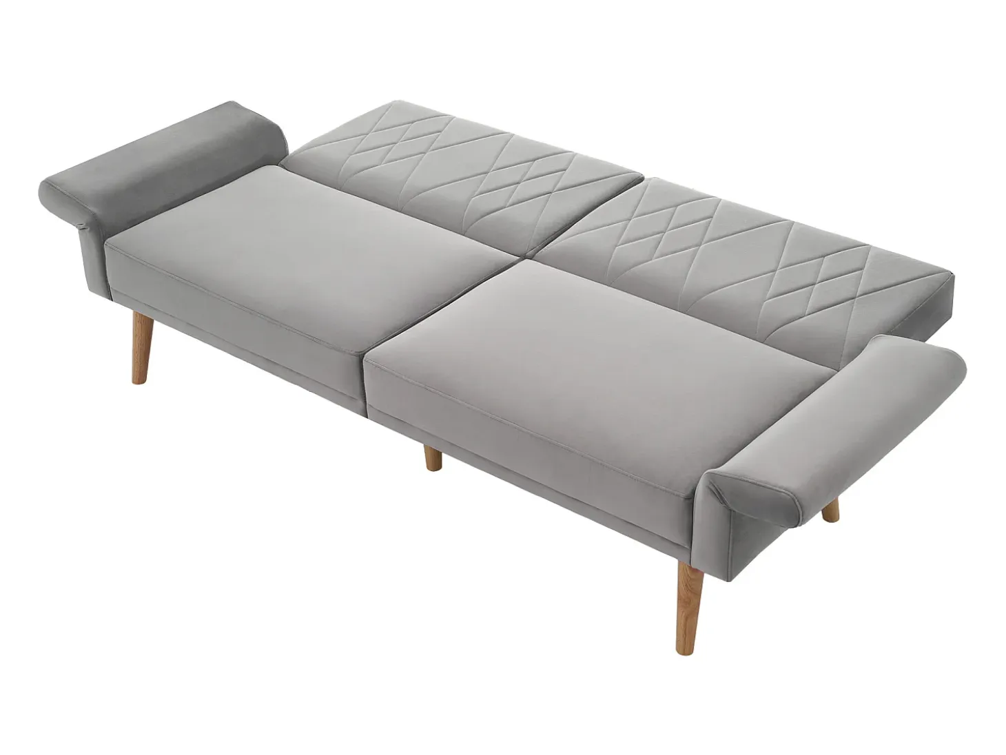 Sofá convertible recto de 2 plazas en terciopelo gris claro, 2 cojines incluidos - 180x75x82cm