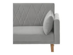 Sofá convertible recto de 2 plazas en terciopelo gris claro, 2 cojines incluidos - 180x75x82cm